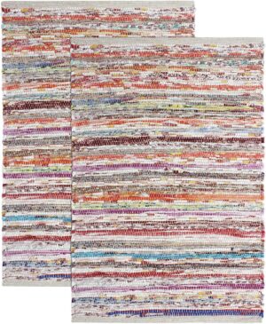 COTTON CRAFT Chindi Rag Rug - 2 Pack Handwoven Reversible Area Rug - 20x32 | Boho Farmhouse Throw Rug - Multicolor Recycled Cotton Yarn Accent Carpet for Living Room, Bedroom, Entryway, Kitchen Décor